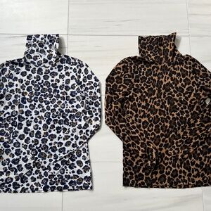 J. Crew Leopard Print Long Sleeve Tops - Black and Brown